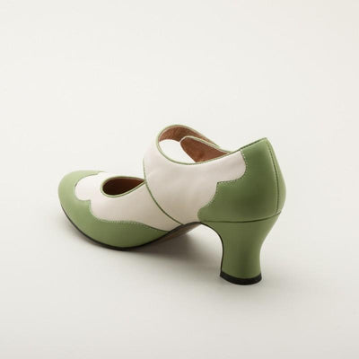 Lillian Retro Shoes in Sage-Ivory