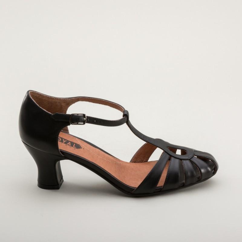 Eve Art Deco Sandals in Black by Royal Vintage Shoes