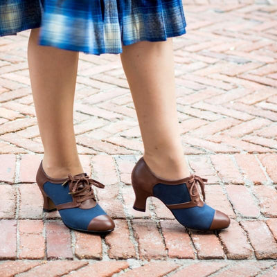 Evelyn Retro Oxfords in Navy/Brown by Royal Vintage Shoes