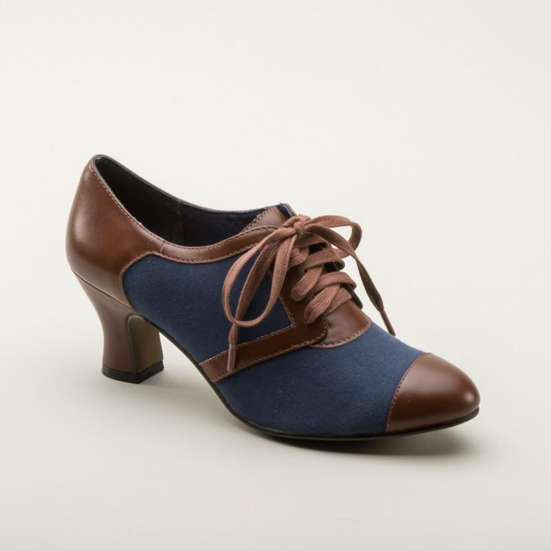 Evelyn Retro Oxfords in Navy/Brown by Royal Vintage Shoes