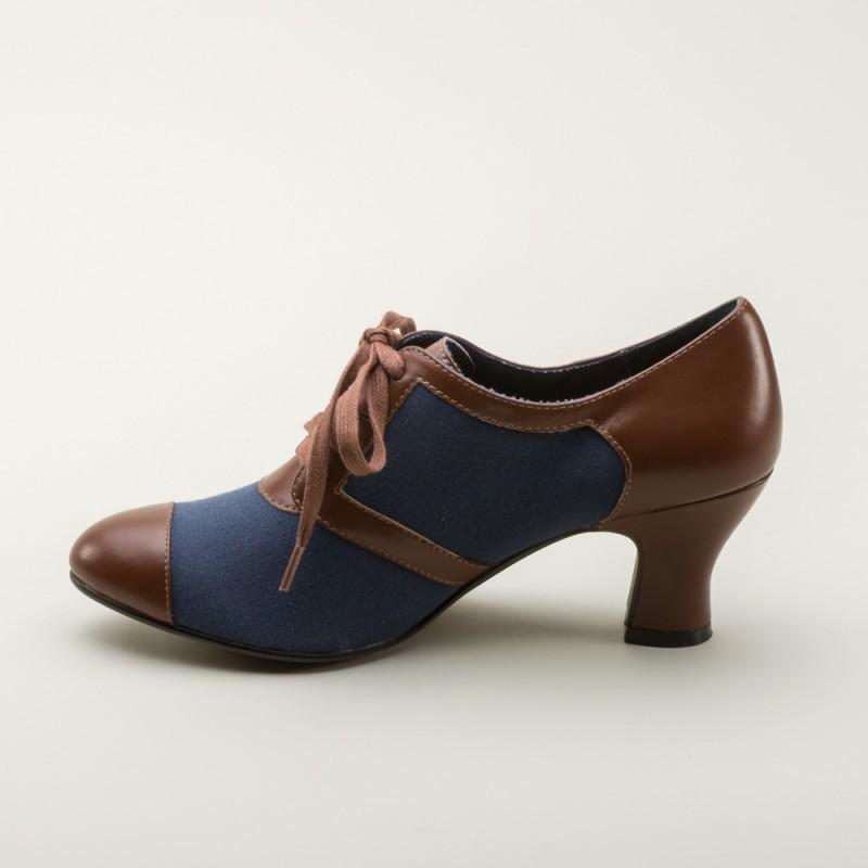 Evelyn Retro Oxfords in Navy/Brown by Royal Vintage Shoes