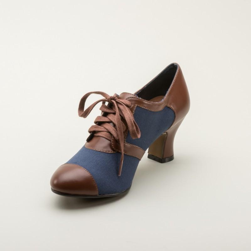 Evelyn Retro Oxfords in Navy/Brown by Royal Vintage Shoes