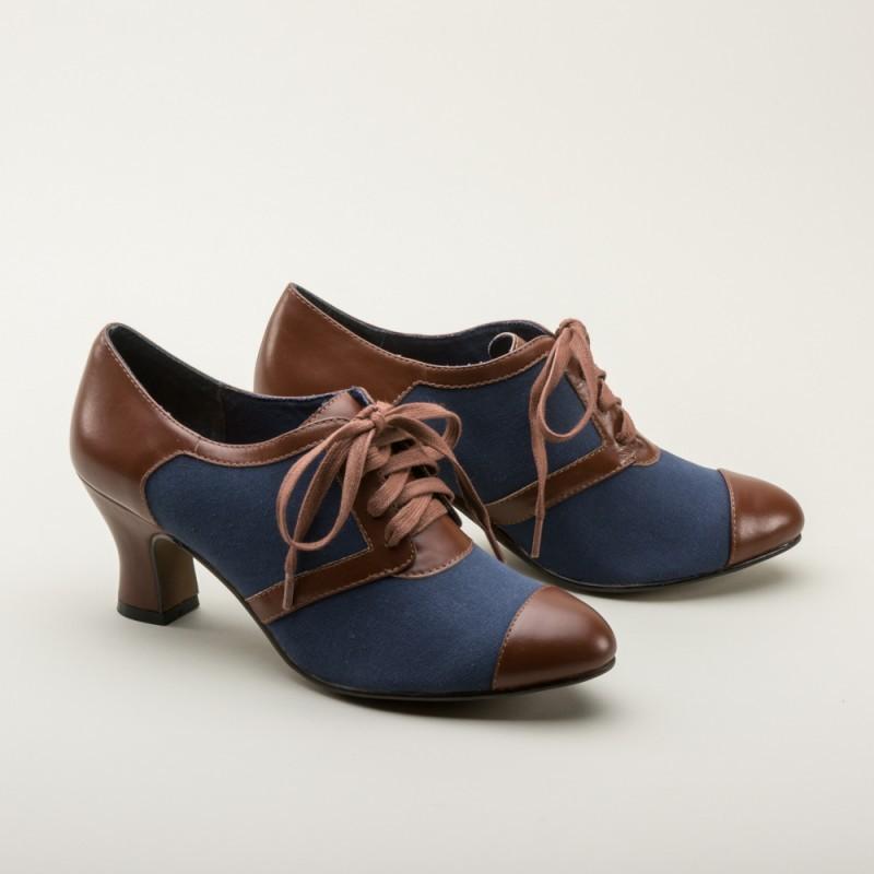 Evelyn Retro Oxfords in Navy/Brown by Royal Vintage Shoes