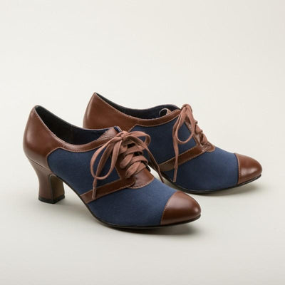 Evelyn Retro Oxfords in Navy/Brown by Royal Vintage Shoes