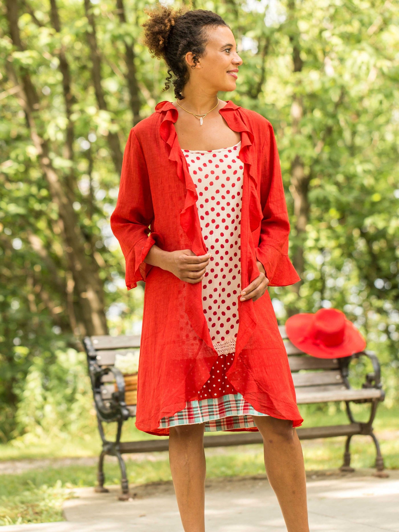 Anna Romantic Long Cover-Up in Red | April Cornell - SOLD OUT