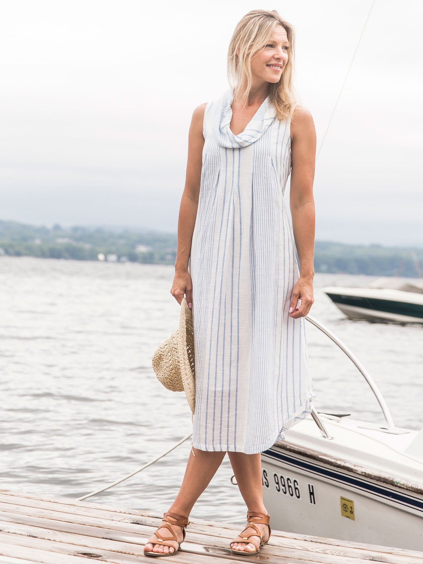 Romantic French Stripe Dress in Blue/Ecru by April Cornell