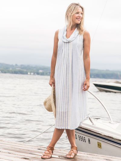 Romantic French Stripe Dress in Blue-Ecru | April Cornell - SOLD OUT