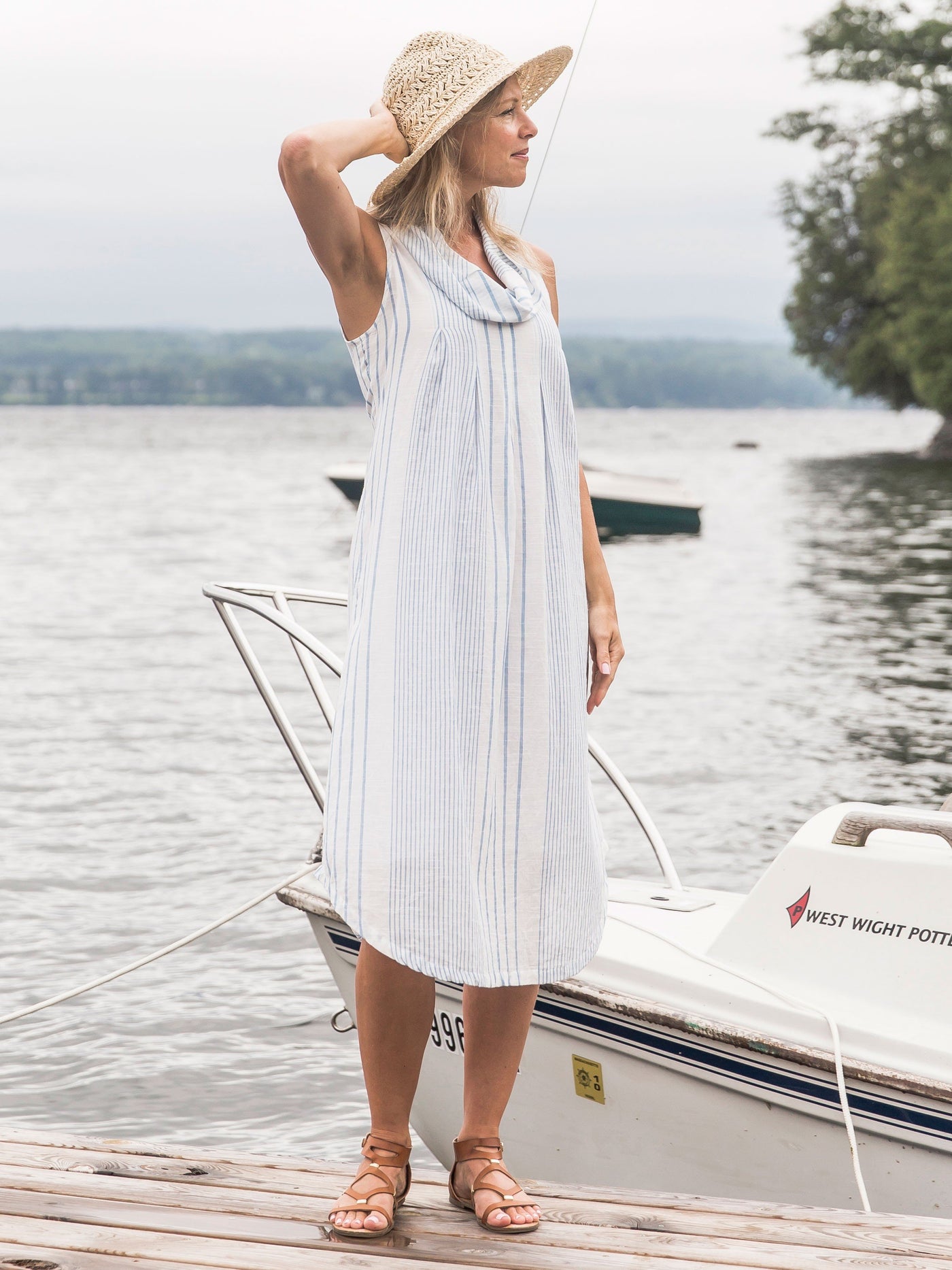 Romantic French Stripe Dress in Blue/Ecru by April Cornell