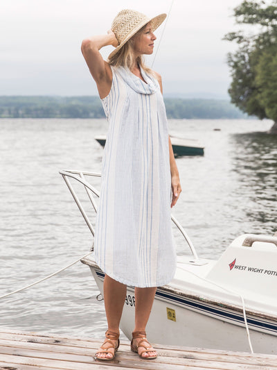 Romantic French Stripe Dress in Blue/Ecru by April Cornell