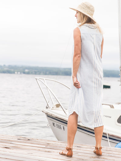 Romantic French Stripe Dress in Blue/Ecru by April Cornell