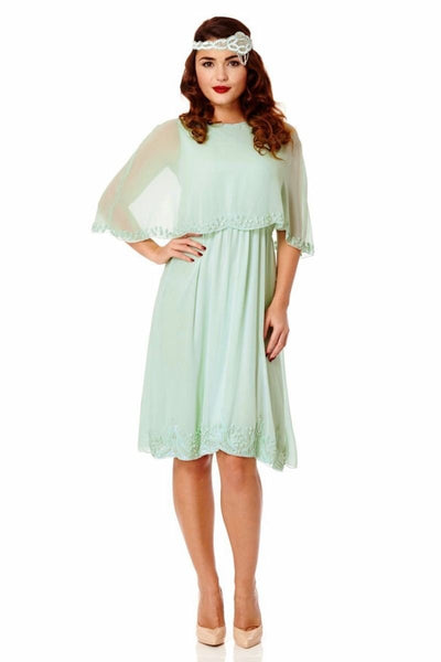 Flapper Style Cape Dress in Mint - SOLD OUT