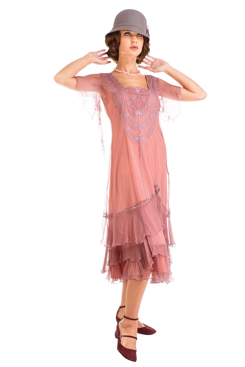 fitted lace wedding dress Age of Love Alexa 1920s Flapper Style Dress in Mauve by Nataya –  WardrobeShop