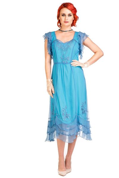 Olivia 1920s Flapper Style Dress in Turquoise by Nataya