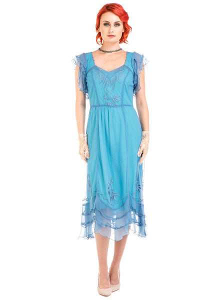 Olivia 1920s Flapper Style Dress in Turquoise by Nataya