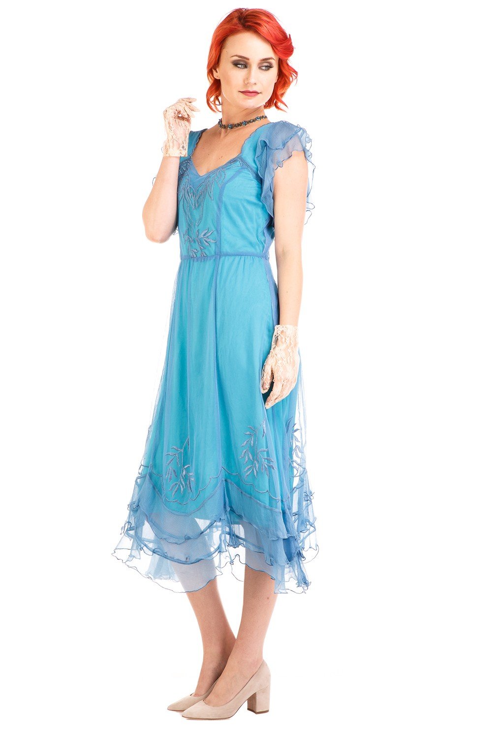 Olivia 1920s Flapper Style Dress in Turquoise by Nataya