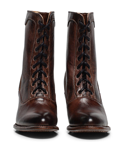 Victorian Inspired Leather Ankle Boots in Teak Rustic