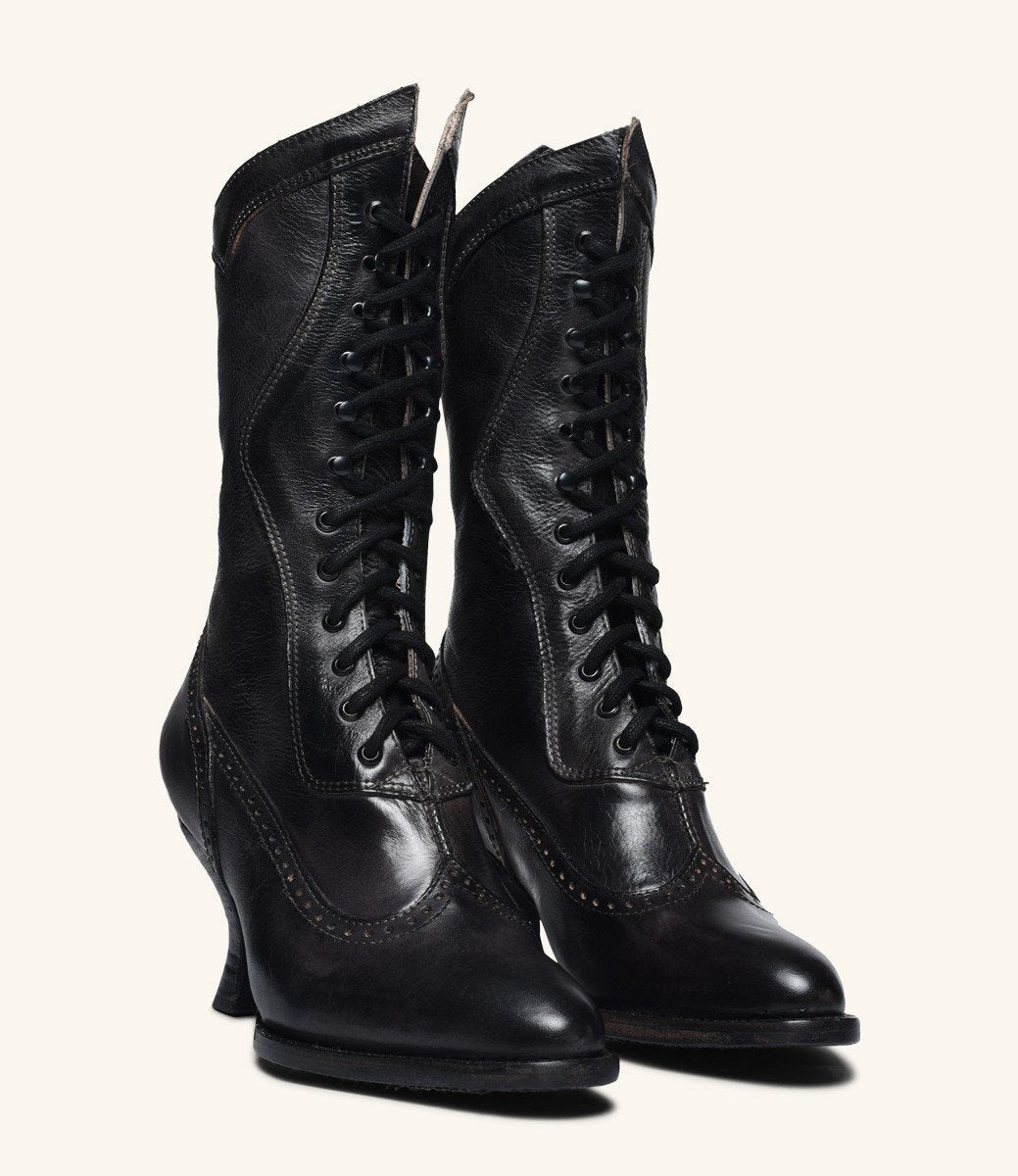 Modern Victorian Lace Up Leather Boots in Black Oak Tree Farms