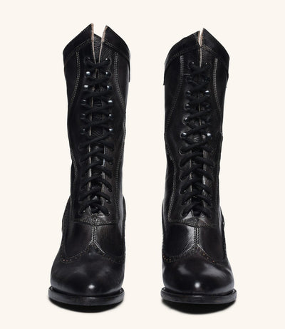 Modern Victorian Lace Up Leather Boots in Black Oak Tree Farms