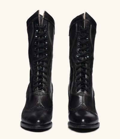 Modern Victorian Lace Up Leather Boots in Black
