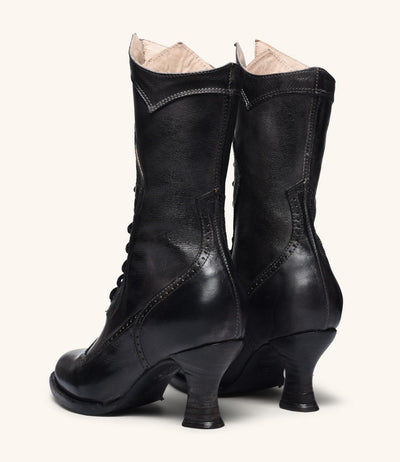 Modern Victorian Lace Up Leather Boots in Black Oak Tree Farms