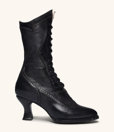 Modern Victorian Lace Up Leather Boots in Black Oak Tree Farms