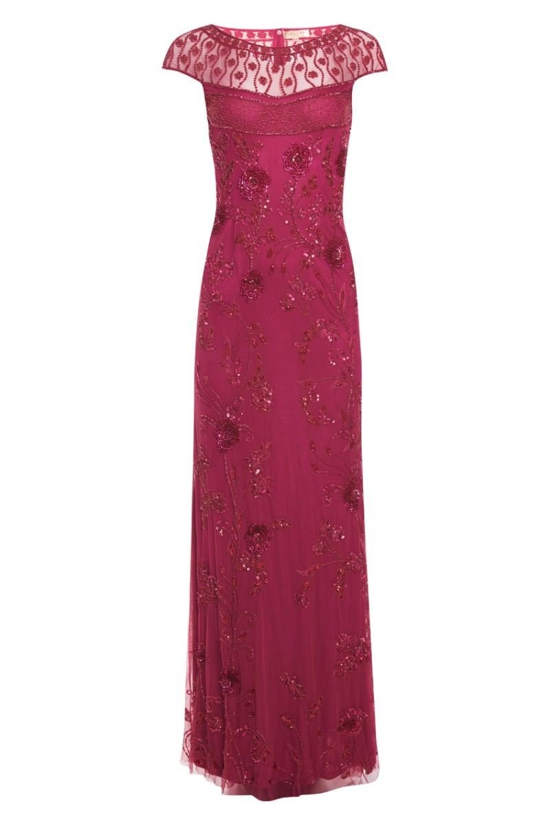 Art Nouveau Maxi Dress in Raspberry