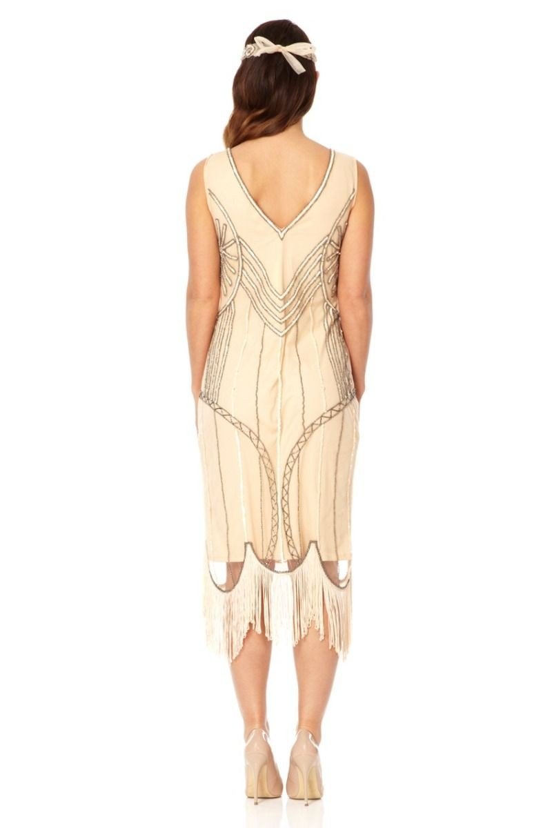 Roaring 20s Fringe Dress in Nude Blush