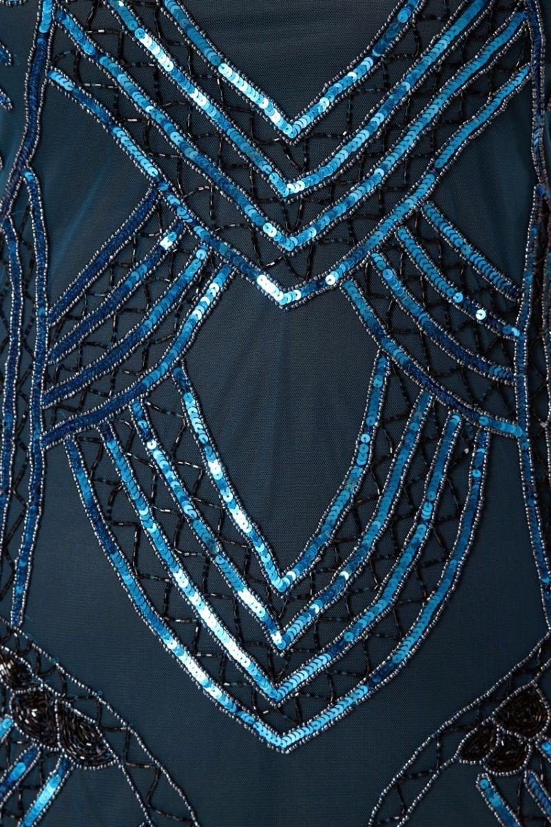 Roaring 20s Fringe Dress in Teal Black