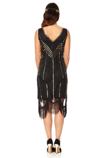 Roaring 20s Fringe Dress in Black Gold