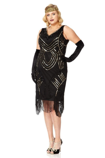 Roaring 20s Fringe Dress in Black Gold