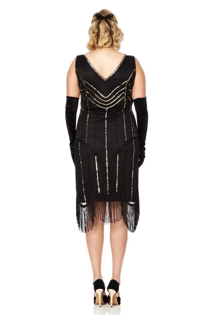 Roaring 20s Fringe Dress in Black Gold