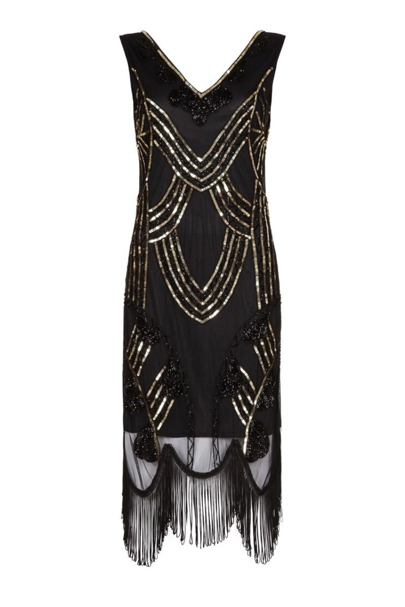 Roaring 20s Fringe Dress in Black Gold