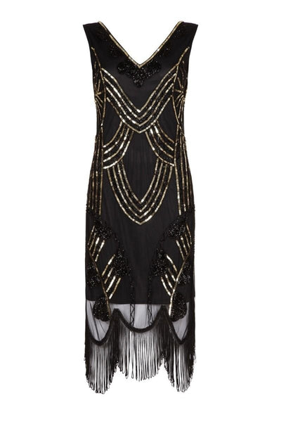 Roaring 20s Fringe Dress in Black Gold
