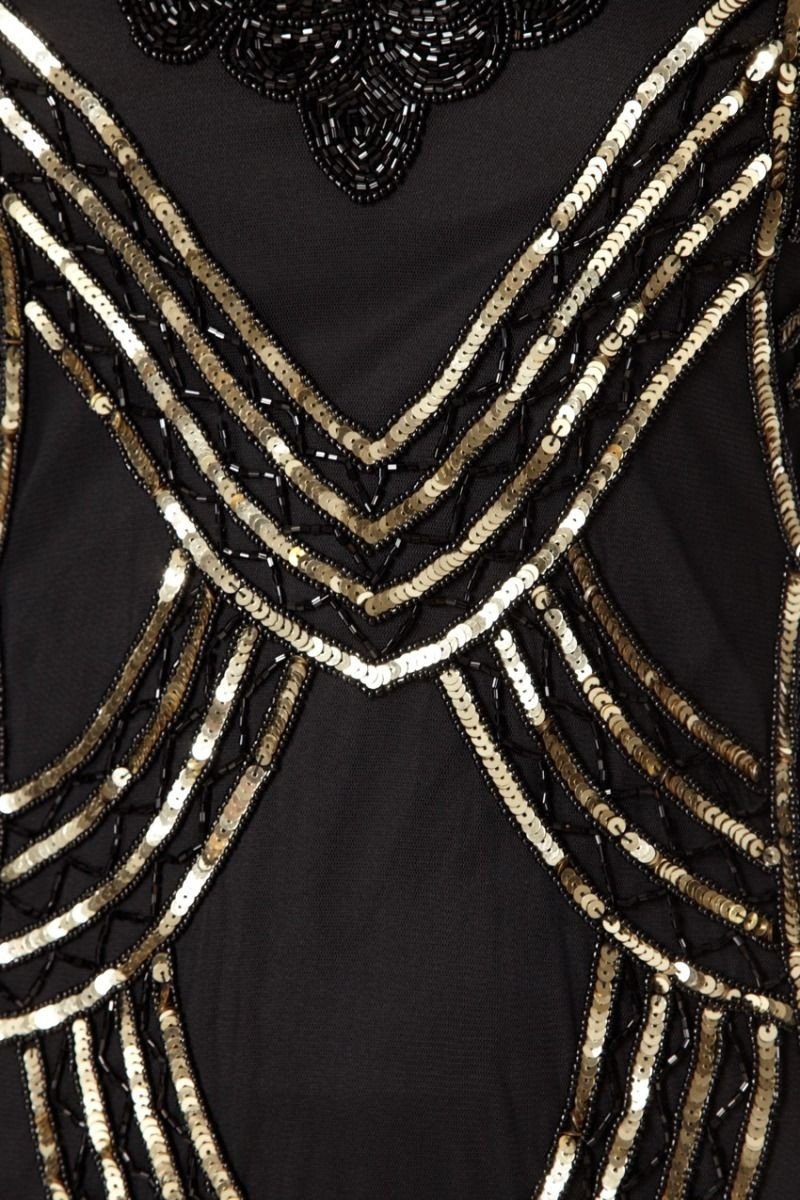 Roaring 20s Fringe Dress in Black Gold