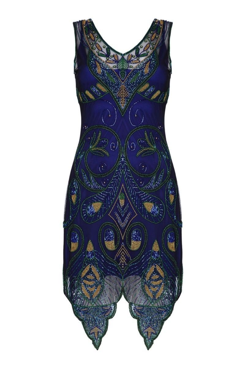 Emma Flapper Style Peacock Dress in Navy Blue