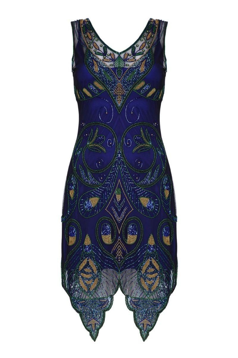 Flapper Style Peacock Dress in Navy Blue