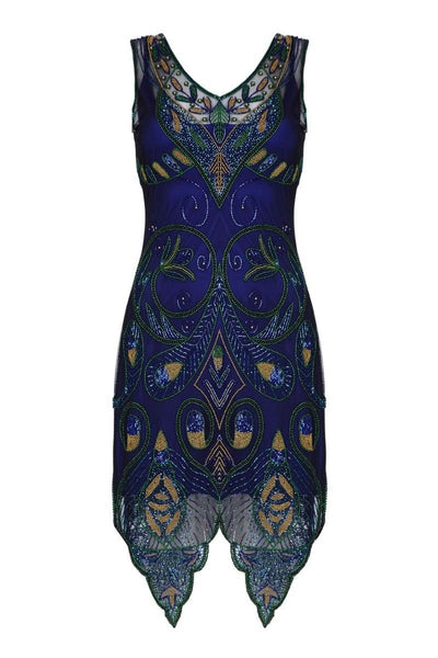 Emma Flapper Style Peacock Dress in Navy Blue