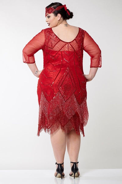 1920s Deco Fringe Party Dress in Red
