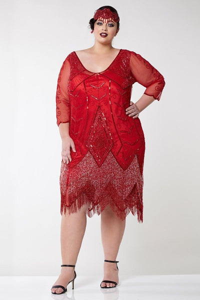 1920s Deco Fringe Party Dress in Red