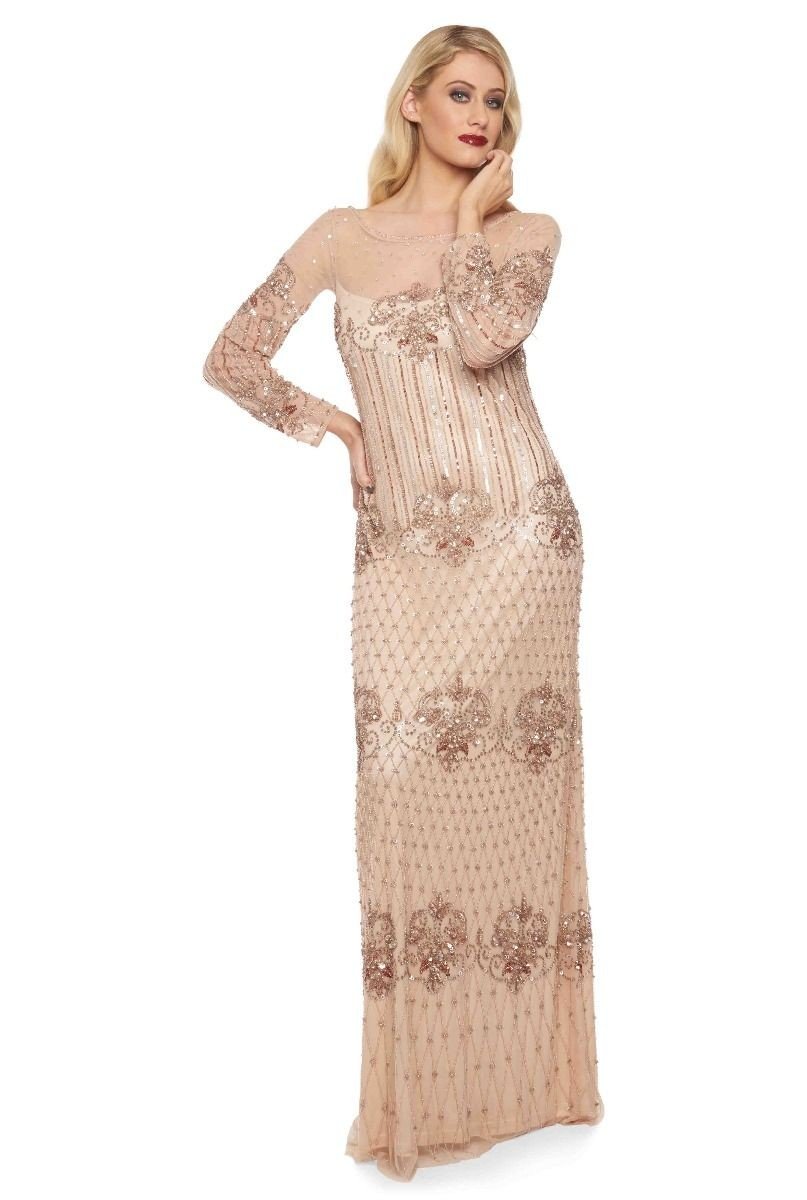 1920s Inspired Evening Maxi Dress in Champagne
