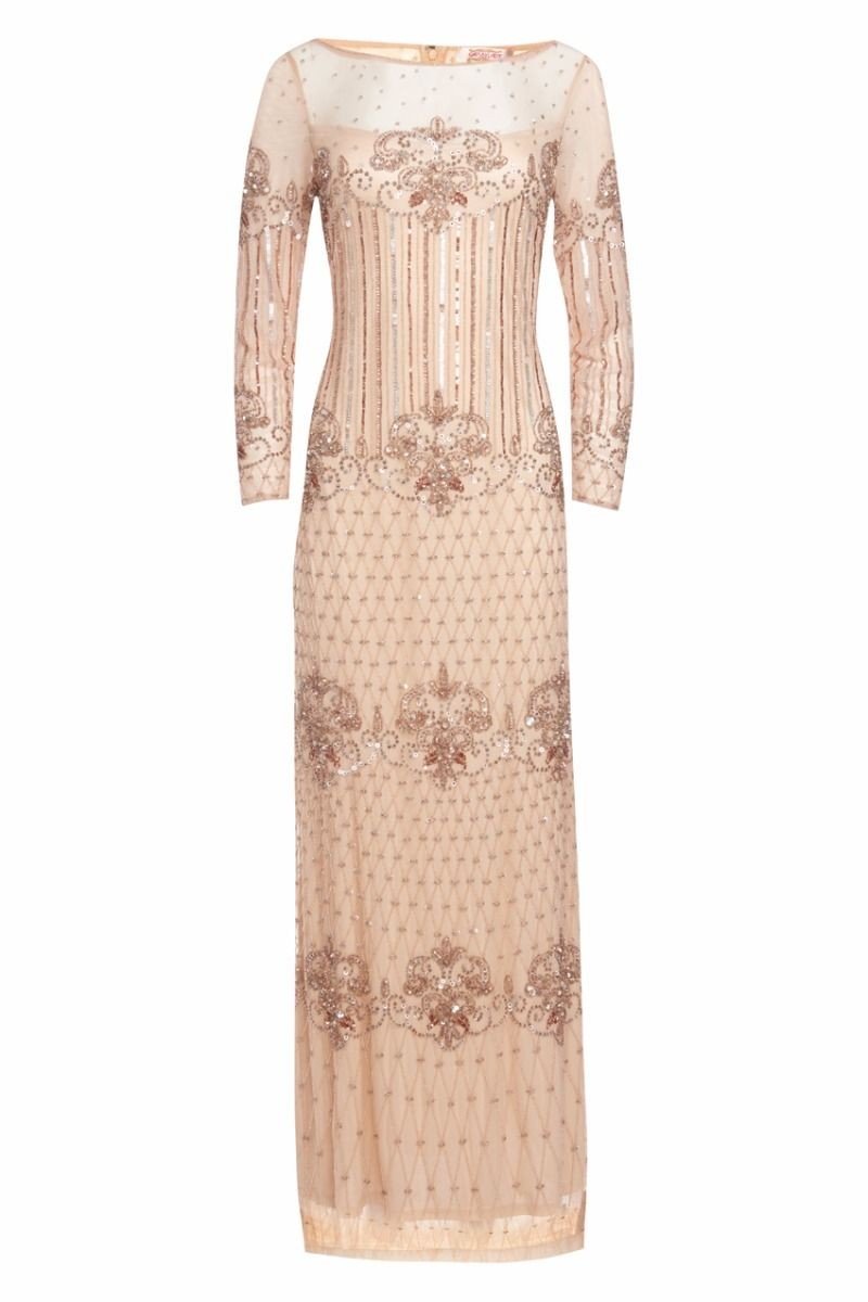 1920s Inspired Evening Maxi Dress in Champagne