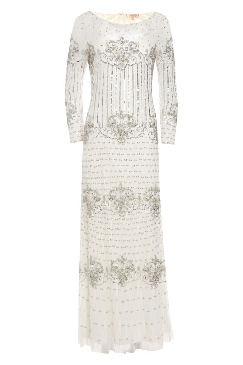 1920s Inspired Evening Maxi Dress in White