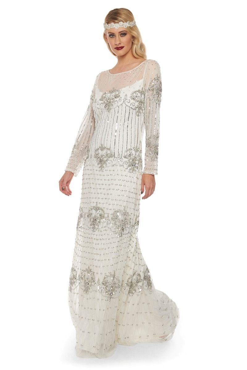 1920s Inspired Evening Maxi Dress in White