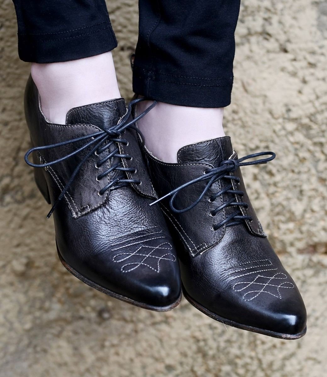 Retro Style Leather-Wrapped Heels in Black by Oak Tree Farms
