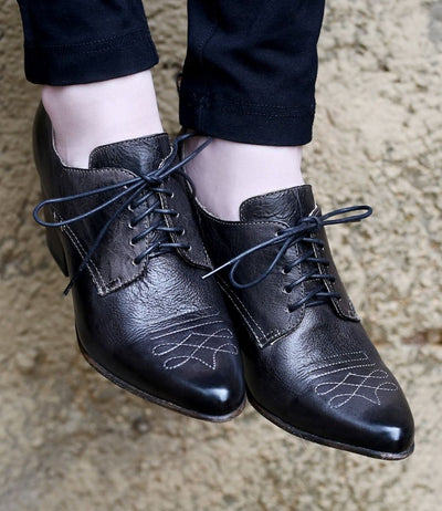 Retro Style Leather-Wrapped Heels in Black by Oak Tree Farms