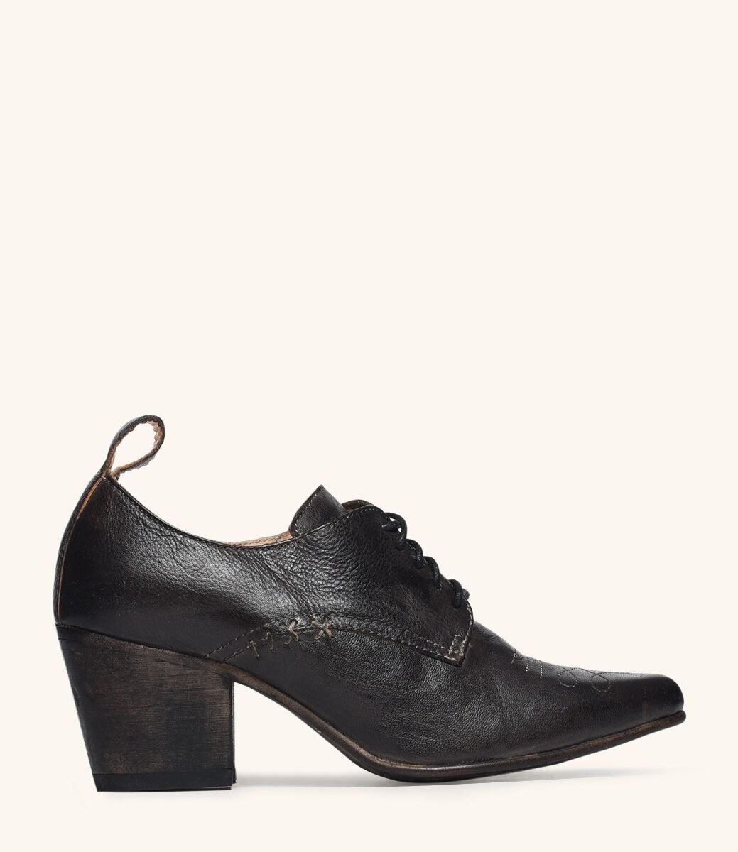 Retro Style Leather-Wrapped Heels in Black by Oak Tree Farms