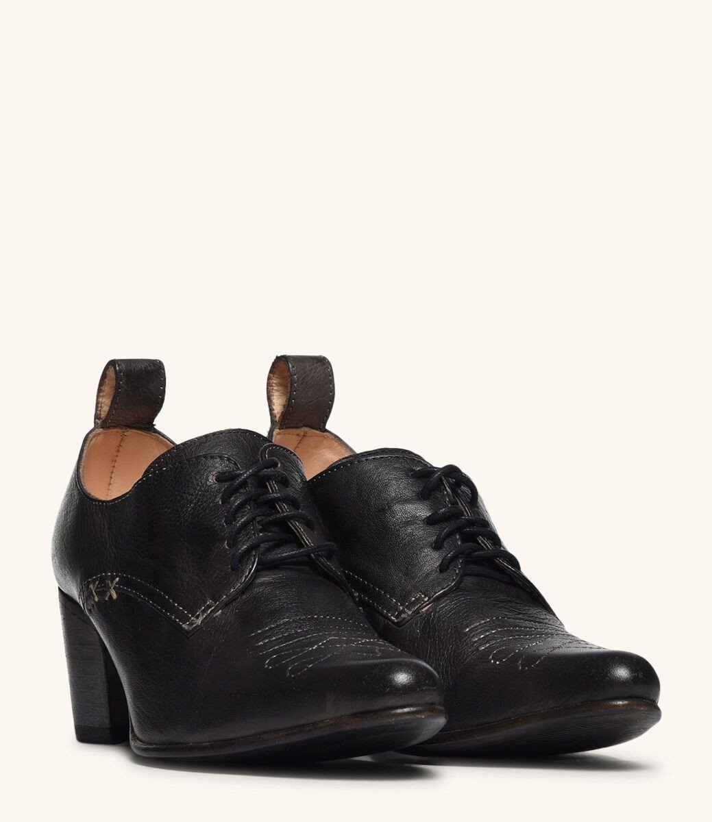 Retro Style Leather-Wrapped Heels in Black by Oak Tree Farms