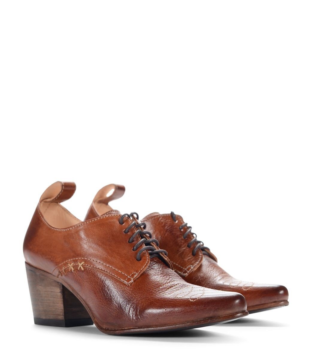 Retro Style Leather-Wrapped Heels in Cognac by Oak Tree Farms