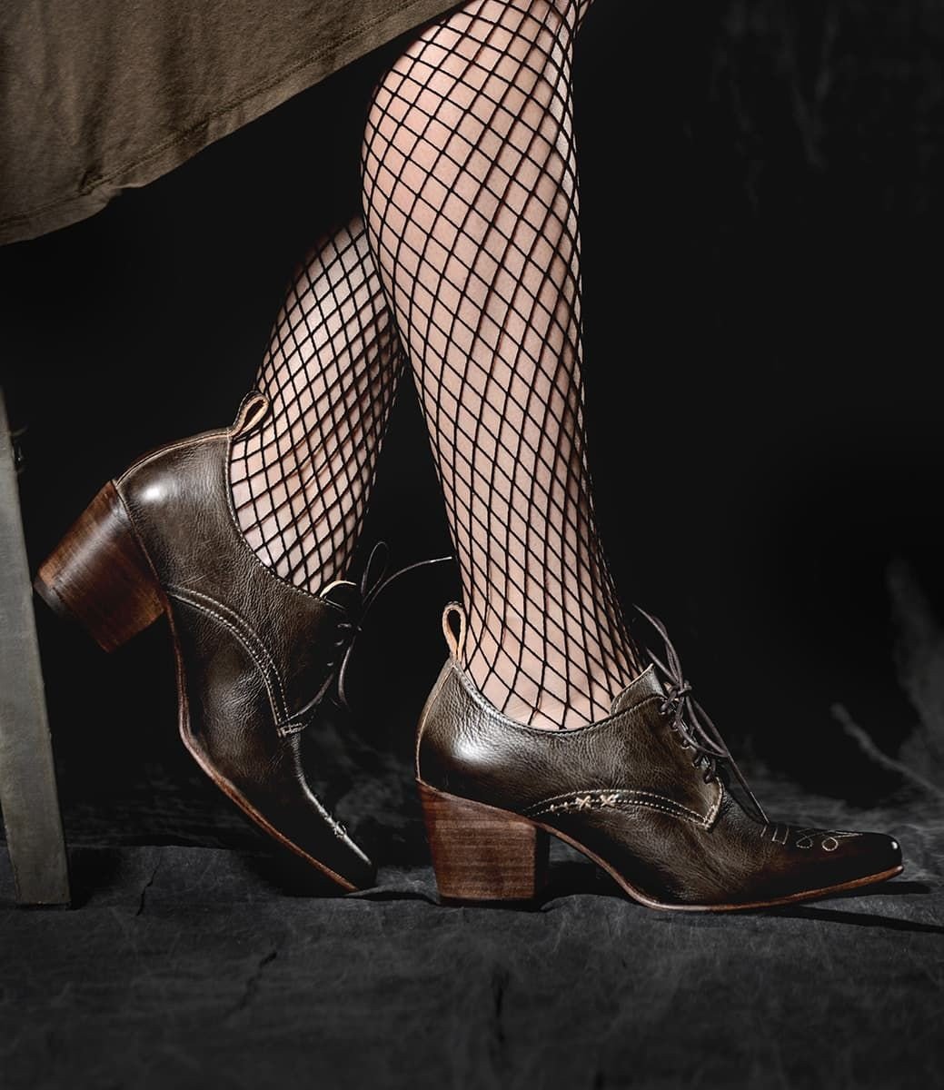 Retro Style Leather-Wrapped Heels in Taupe by Oak Tree Farms