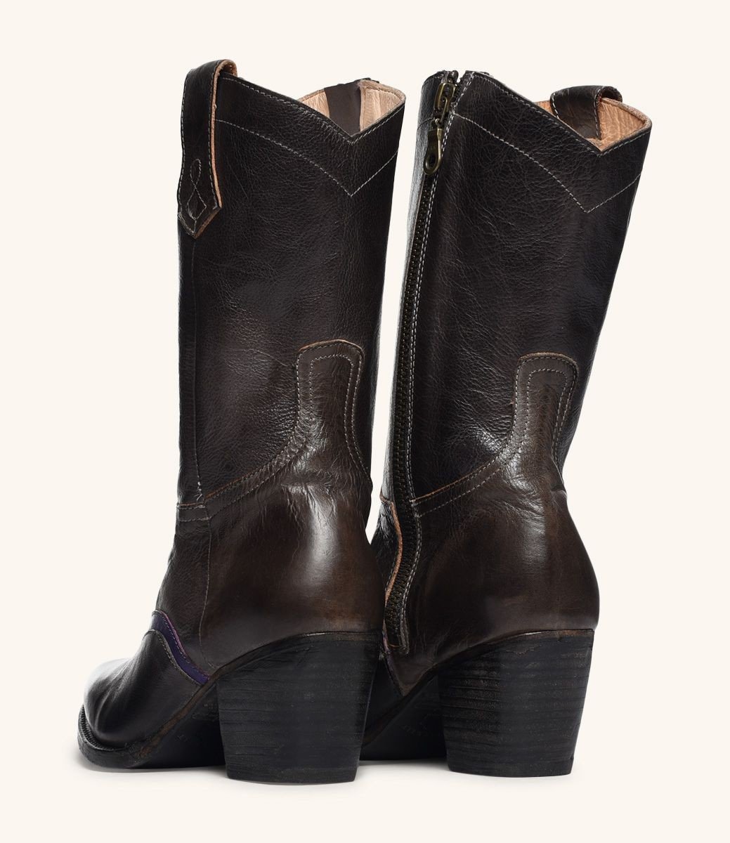 Basanti Mid-Calf Cowgirl Boots in Black Taupe by Oak Tree Farms